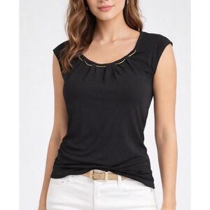 White‎ House Black Market Black Sleeveless Stretch Top Gold Chain Womens Size S